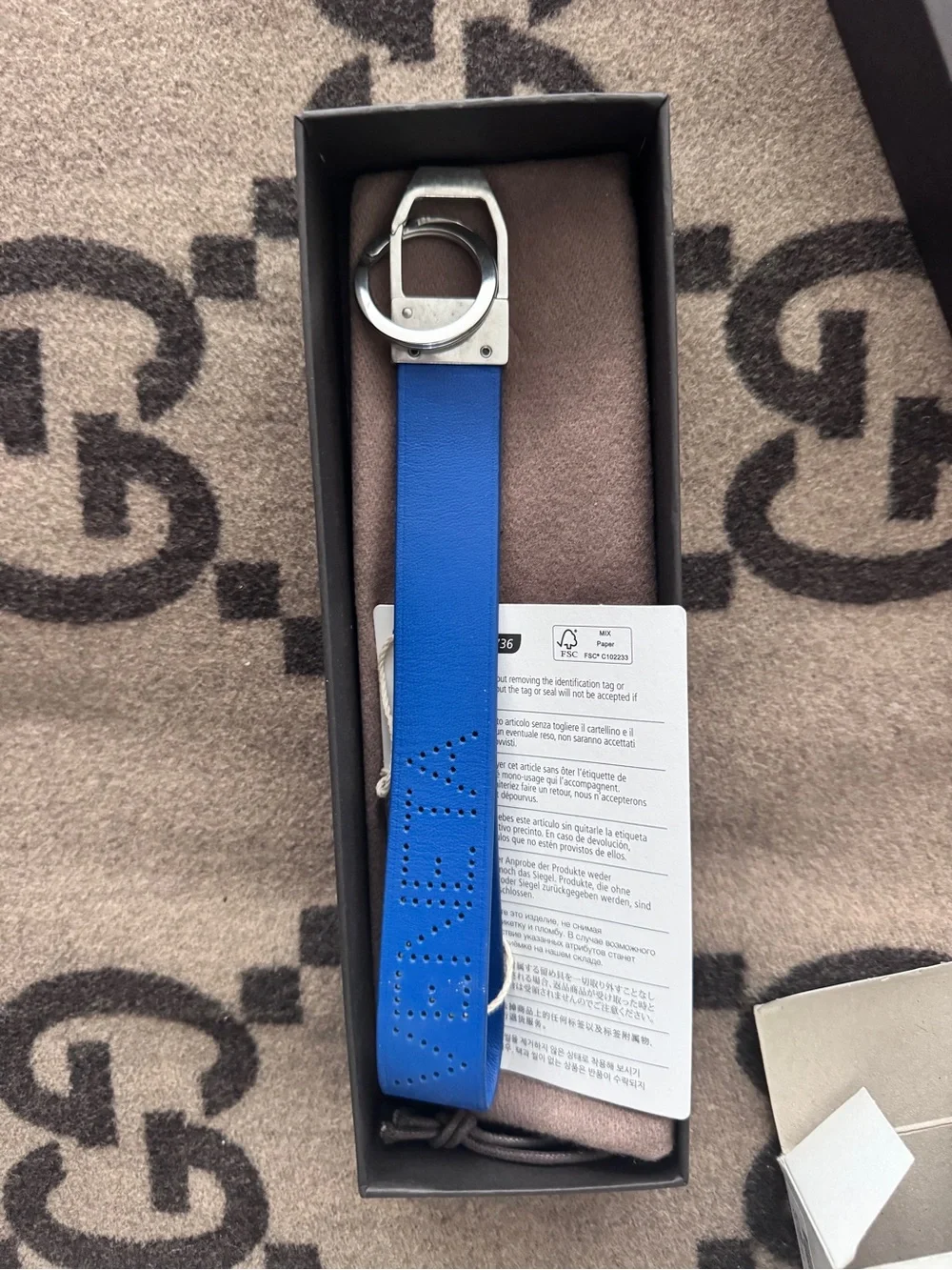Bottega Veneta Blue Leather Key & Card Holder Strap with Silver Clip